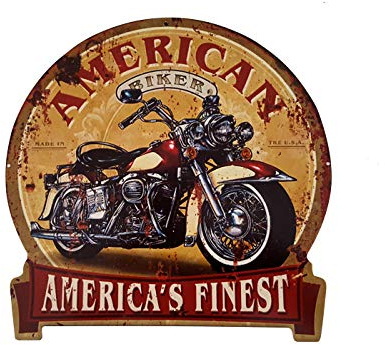 LB H&F Blechschild Retro Motorrad Blech Metallschild Biker Amerika - Rund 30x30cm Gross Blechschilder