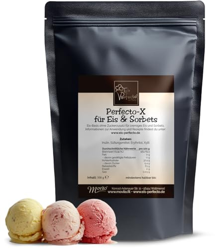 Eispulver ohne Zuckerzusatz für Eismaschine & Ninja Creami, Cremige Eisbasis zum Eis selber machen │ Wird nicht steinhart im Gefrierfach │ Natürliche Zutaten │ 500 g für 5 L Eis │ Perfecto X Eispulver