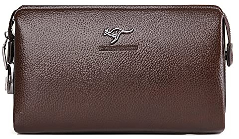 TIANHONGDAISHU Cowhide Mens Clutch Bag Handbag Leather Zipper Long Wallet Business Hand Clutch Phone Holder Password Lock Men's Large Capacity Folder Bag (Brown)