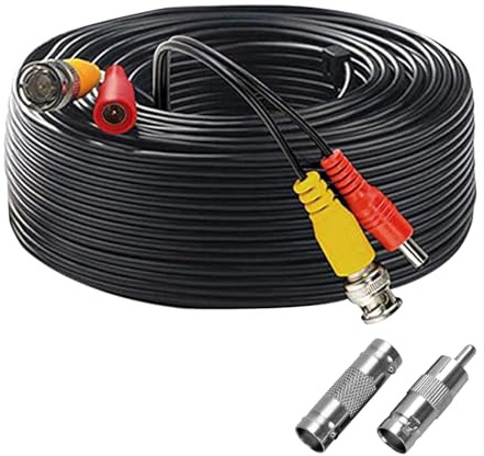 4K 8MP 5MP 2MP 1080P 30M Câble d'alimentation vidéo BNC préfabriqué 2 en 1 pour systèmes de caméra de sécurité, CCTV, DVR, système de surveillance, avec connecteur BNC et adaptateur RCA (Noir)