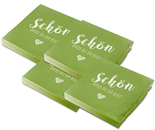 itenga Servietten Schön dass du da bist 30 x 30cm 3-lagig 80 Stück für Kommunion Konfirmation Hochzeit Taufe und andere Feiern (frühlingsgrün)