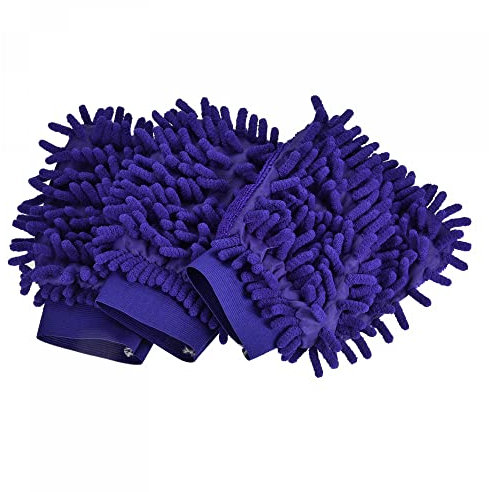 sourcing map Microfiber Chenille Mitts Reusable Scratch-Free Cleaning Gloves Wash Sponge for Home Kitchen, Dark Blue Pack of 3