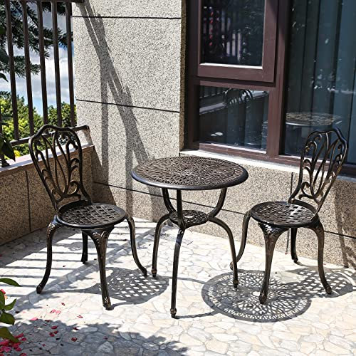 C/G 3-teiliges Bistro-Set, Outdoor-Terrassen-Set, rostfreier Aluminiumguss, Bistrotisch-Set für Park, Hof, Veranda, Möbel (antikes Kupfer)