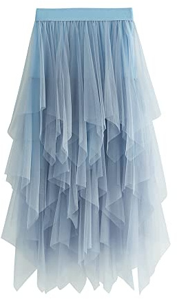 Damen-Tüllrock, elastisch, hohe Taille, Blumendruck, Abgestuft, geschichtet, unregelmäßiges Mesh, Ballett, Abschlussball, Party, Tüll, Tutu, Midirock in A-Linie