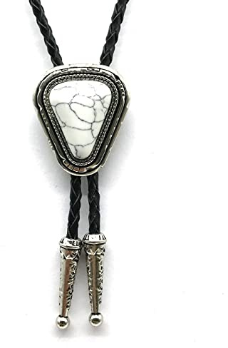 DELIGUO Bolo Ties Krawatte Für Herren - Kleine Dreiecks-Krawatte Mit Natürlichem Türkis-Anhänger, Western-Cowboy-Kostümzubehör, Handgefertigtes Leder-Kragen-Seil, Neuheitsgeschenk