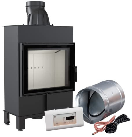 KRATKI Lucy Slim Smart Holzbefeuerter Kamineinsatz Lufteinlass BImSchV 2 konform Stahl Thermotec Auskleidung Glasscheibe linksseitig 8 kw 128,2x65,4 cm Thermischer Wirkungsgrad 83 MSK Regler