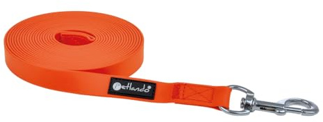 Petlando Schleppleine Trekking Such- und Trainingsleine für Hunde, für Ausbildung, extrem belastbar, viel Bewegungsfreiheit, einfache Reinigung – 5m x 1cm, orange