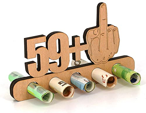 Giftota - Originelle Lustige 60. Geburtstag Geldgeschenk Holz - 59 + 1 - Jubiläum - Geschenke Aus Holz für Freunde, Familie