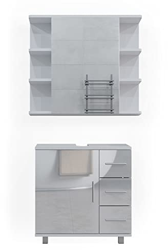 Vicco Badmöbel-Set Ilias, Weiß Hochglanz, 60 cm, besteht aus Badspiegel und Waschbeckenunterschrank