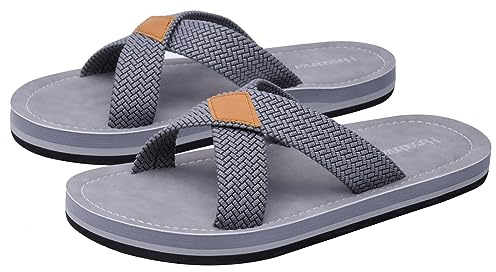 Harssidanzar Men's Cross Slide Sandals Slip on Comfortable Lightweight Summer Slipper Shoes For Indoor and Outdoor Quick-Dry KM229UK,Gray,Size 8.5