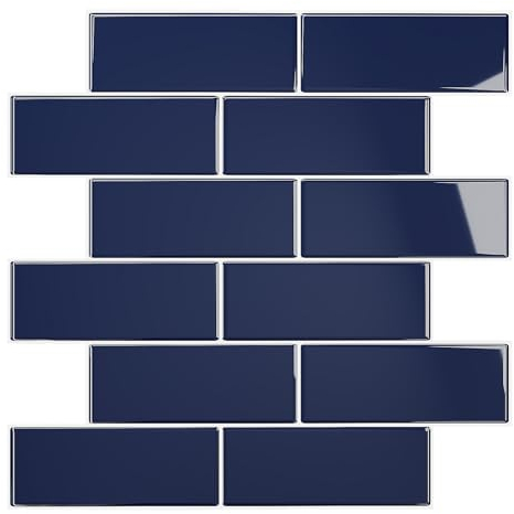 VEELIKE Azulejos Adhesivos Baño Rectángulos Azul Oscuro Baldosas Adhesivas Pared Cocina Vinilos Baño Azulejos Vinilo Adhesivo Cocina Impermeable Papel Adhesivo para Azulejos 30.5cm×30.5cm 24 Piezas