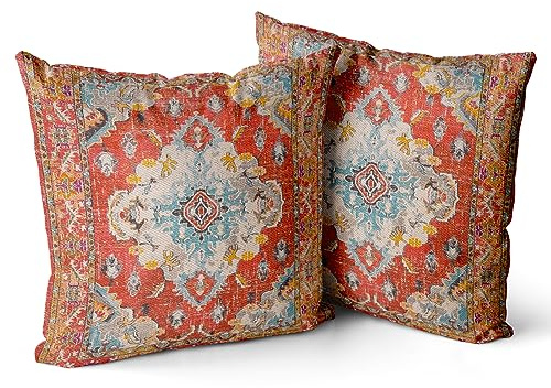 Snylcce 2er Set Boho Kissenbezüge Dekokissen 45 x 45 Samt Soft Kissenbezug Böhmischer Retro Ethno Dekorative Kissenhülle Zierkissenbezüge für Sofa Schlafzimmer Wohnzimmer Zuhause Dekoration Rot