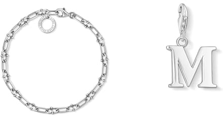 THOMAS SABO Unisex Charm-Armband Charm Club 925 Sterling Silber X0255-637-21 & Damen Charm-Anhänger M Buchstabe Charm Club 925 Sterling Silber 0187-001-12