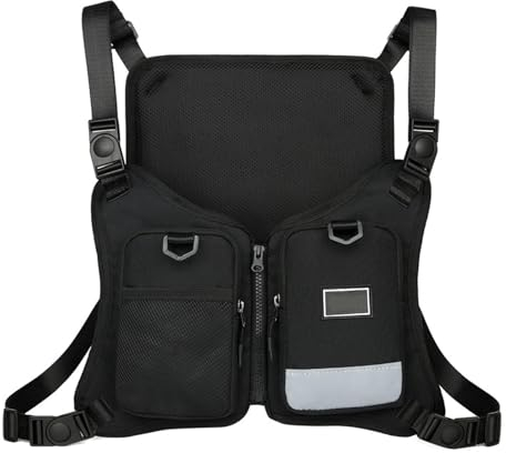 Maizoon Brusttasche für Herren und Damen, Street Hip Hop, Trendige Weste, Sportrucksack, ideal für Radfahren, Nacht, Laufen und Wandern, Schwarz
