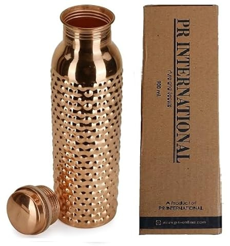PR INTERNATIONAL Bouteille d'eau en cuivre pur avec couvercle 900 ml