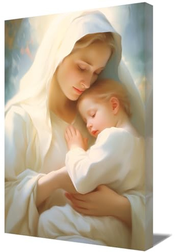 ZQQART Kunstdruck auf Leinwand mit der Jungfrau Maria Jesus Mutter und Jesuskind Bild Mutter von Jesus Christus Poster Jesus Thema Gemälde für Kirchengebet Raum Heimdekoration (Kunstwerk-A,30x45cm)