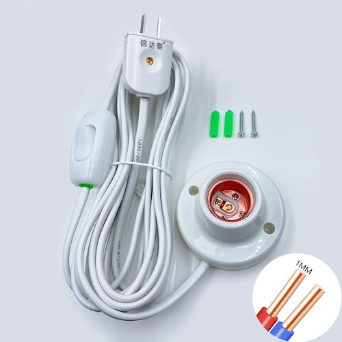 Outdoor Light 0utlet Built Lamp Holder Light Bulb Socket with Cord Light Bulb Base E26/E27 On/Off Switch Hanging Light Cord Extension (9.98FT Wire & 1Pack)