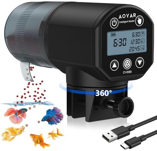 Futterautomat Aquarium Automat Futterspender: USB Wiederaufladbar Fischfutterautomat Automatischer für Aquarium Fischtank - 200ml Schlau Futterfütterung Timer-Spender für Flocke Pellet Urlaub Arbeit