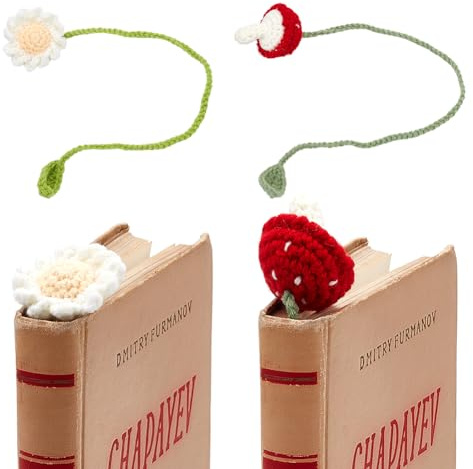 craspire 2 Stile Häkel-Lesezeichen Mit Blumen Pilz-Lesezeichen Florale Lesezeichen Handgefertigte Gestrickte Geschenke Raffhalter Für Vorhänge Auto-Ornamente Für Leser Buchliebhaber Schriftsteller