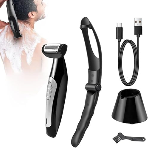 Rasoio per la Schiena, Rifinitore per del Corpo Uomo, Manico Rimovibile con Portata Estrema, Rasatura a Umido o a Secco, Rasoio per della Schiena