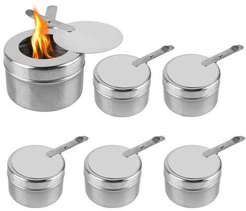 GOEDCH Fuel Paste Container: 6 Pieces Stainless Steel Paste Burner, Portable Fondue Burner with Handle, Fuel Gel, Alcohol Burner with Cover for Buffets, Barbecues, Hot Pot, Outdoor, Camping