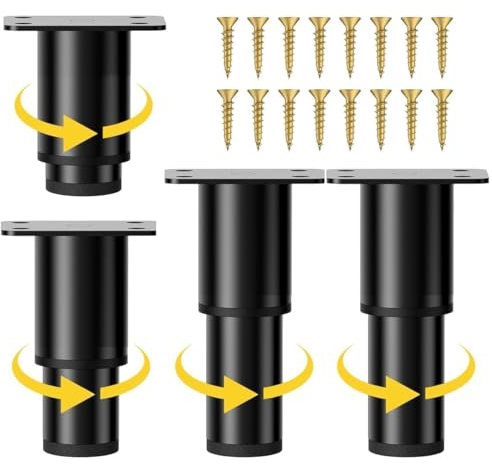 SkyJoy® pied reglable pour meuble.4 pièces, 8-12 cm,réglables. Pieds réglables en métal pour armoires, meubles TV, canapés, tables de chevet, chaises, noir. (8-12cm Réglable en hauteur)