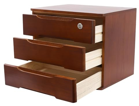 Schreibtisch Aufbewahrung Organizer Schubladen Regal Aufbewahrungsschrank Schubladenschrank aus Holz für Büro und Zuhause ideal für Dokumente und Zubehör (Walnuss, Drei)