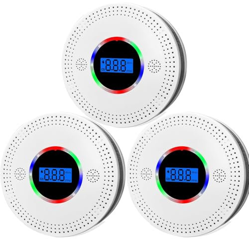 3Pack Smoke Alarm and Carbon Monoxide Detector, Smoke Alarm and CO Alarms Battery Powered with LCD Digital Display and Sound Alarm, EN 50291 CO Monitor for Home Safety