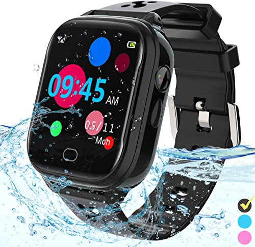 FRLONE Kids Smart Watch Phone - IP67 Waterproof Smartwatch Boys Girls with Touch Screen 5 Games Camera Alarm SOS Call - Phone Watch Digital Wrist Watch for 3-13 Years Children Birthday Gift (Black)