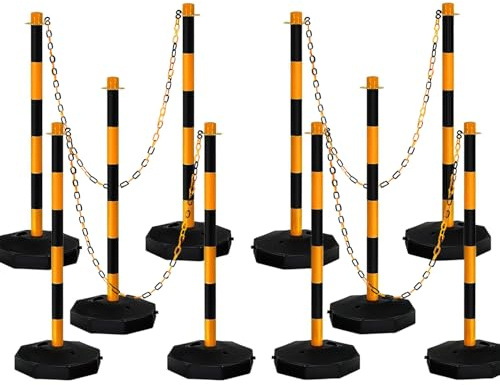 Adjustable Traffic Delineator Post Cones,10 Pack 34Inch,Traffic Safety Delineator Barrier with Fillable Base 6.6FT Chain,for Traffic Control Warning Parking Lot Construction Caution Roads,Yellow&Black