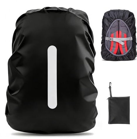 PINEPAN Regenschutz für Rucksäcke Schulranzen mit Aufbewahrungstasche Wasserdichter Rucksack-Regenschutz mit Reflektoren und Verstellbarer Schnalle für Radfahren Wandern Camping 45L