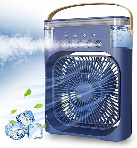 Mini Climatiseur Portable 4 en 1, Mini Ventilateur De Refroidisseur D'eau, Climatiseur Silencieux,Ventilateur D'évaporation Humidifier Type-C avec Minuterie