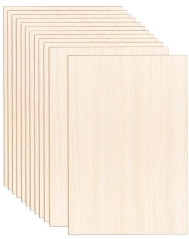 FPHADO Confezione da 12 fogli di legno compensato sottile, 30,5 x 20,3 x 0,5 cm, quadrati di legno di balsa, per artigianato