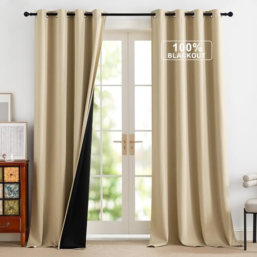 PONY DANCE 100% Blickdichte Gardinen mit Ösen Thermovorhang Hitzeschutz | 2er Set, H245 x B140 cm, Biscotti Beige, Vorhang Verdunkelung, Sichtschutz, UV-Schutz, für Schlafzimmer Besseren Schlaf
