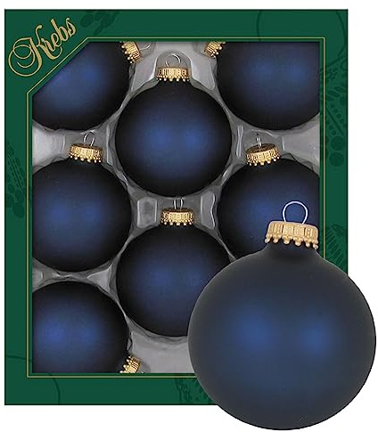 Krebs Glas Lauscha - Weihnachtsdekoration/Christbaumschmuck aus Glas - Unifarbende Kugeln Mitternachtsdunst - Menge: 8 Stück - Farbe: Satin-Dunkelblau - Größe: ca. 7 cm