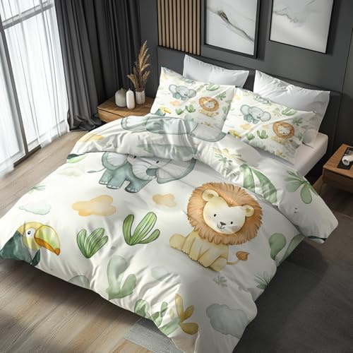 Genérico Funda Nordica Cama 90 Niños Animales Safari, Funda Edredon 135x200 y 1 Fundas de Almohada 50x75, Juego de Ropa de Cama de 2 Piezas Microfibra Suave con Cremallera AXab08