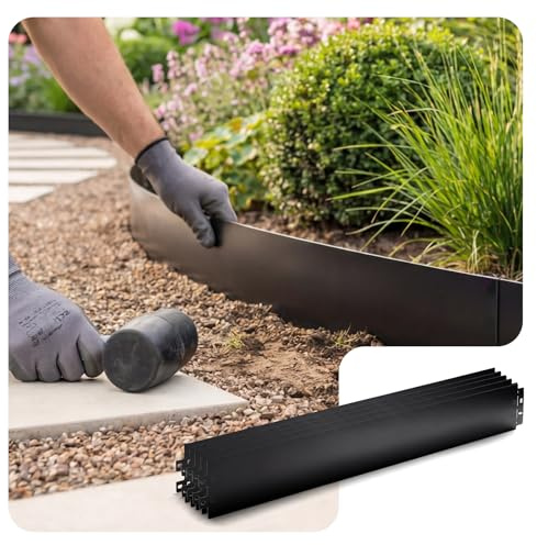 VOUNOT® Bordure de Jardin Gazon en Métal 25M Bordure de Séparation Résistante Clôture Flexible de Pelouse Epaisseur 0.7mm 100x13cm Lot de 25pcs pour Jardin Plantes Potager Noir