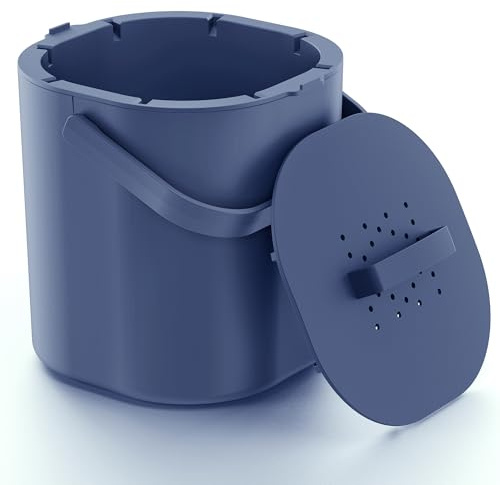 PTMS® Biomülleimer Küche 6L - Aktivkohlefilter gegen Gerüche & Innensieb | Deckel zum Einhängen - Geruchsdicht, spülmaschinenfester Komposteimer Küche - modernes Design mit angenehmen Griff
