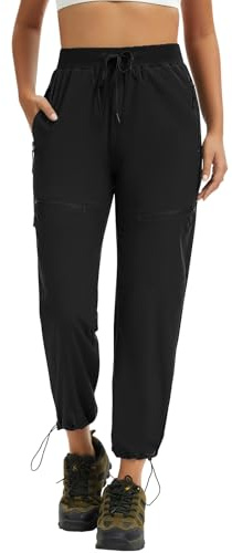 ZENGVEE Women Walking Cargo Trousers with 5 Pockets Lightweight Quick Dry Ladies Hiking Joggers Pants for Athletic Workout Travel Casual Outdoor A-UK-C9320-Black-XL