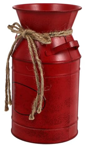 UKCOCO Secchio in Ferro Retrò Rosso per Fiori Secchi, Vaso Decorativo Semplice per Arredamento Casa e Balcone, Resistente e Facile da Installare