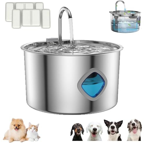 Pawdrate Dog Cat Water Fountain with Filter, Stainless Steel Super Quiet Automatic Pet Fountain for Cats and Dogs, Smart Circulating Water Dispenser with 2 Filters 3.2L/108OZ (A, 2 Filter)