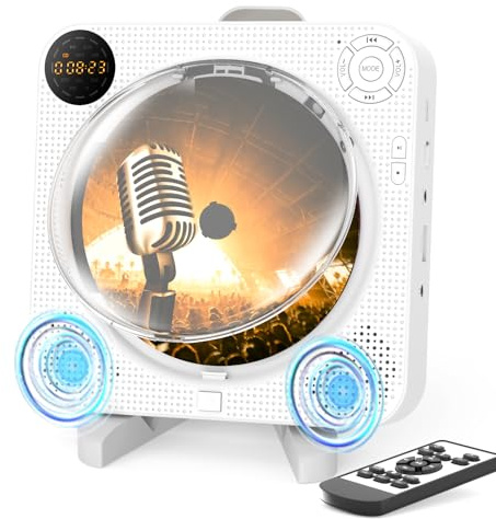 Desobry Home CD Player with Speakers, Bluetooth CD Player Portable with Remote Control FM Radio Digital Screen Headphone Jack,Wall CD Music Player Support AUX in Cable&USB