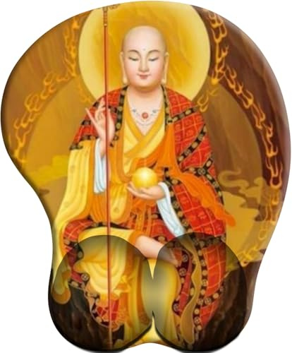 3D Tapis de Souris Ergonomique - Tapis de Souris Gamer avec Repose Poignet, Confort avec Repose- Poignet Gaming Mouse Pad pour Ordinateur Portable -Statue de Bouddha Lotus Zen