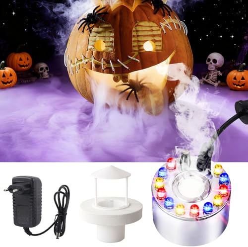 YeahBoom Nebulizzatore a ultrasuoni, mini macchina per nebbia, per Halloween, 12 LED, con paraspruzzi rimovibile, per fontane, giardino roccioso, decorazione di Halloween