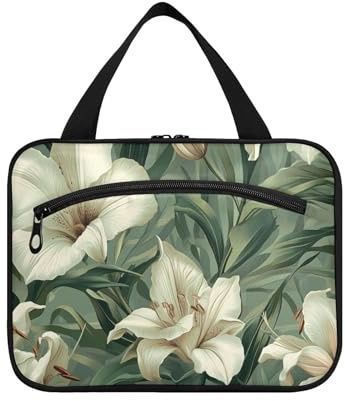 Trousse de voyage vintage à suspendre avec crochet - Motif fleur de lys blanc - Sac multifonction pour le maquillage pour papa, salle de bain, Porta cosmeticos Mujer para cartera L