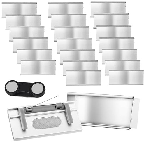 20 x Namensschilder für Kleidung Magnet, 72 x 32 mm Aluminium Namensschilder mit Starkem Doppelmagnet, namensschilder Magnet mit Papiereinschub für Arbeit, Ausstellung, Schule