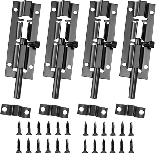 4 Set Door Lock Bolts 3 Stainless Steel Heavy Duty Gate Bolt Locks Black Door Latch Slide Bolts Lock for Bathroom Bedroom Home Toilet Yard Garden