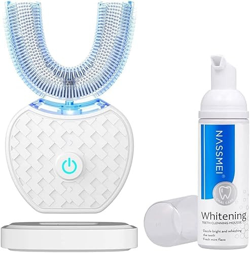 Cepillo de Dientes Ultrasónico Automático, Cepillo de Dientes Eléctrico Ultrasónico 360° para Adultos (Blanco)