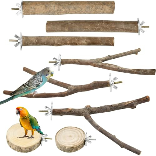 HX-pyahgtv Set di 8 posatoi per uccelli, in legno naturale, per uccelli, accessori per uccelli, accessori per pappagallini, canarini, parrocchetti, uccelli diversi