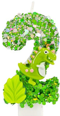 Koboko Dino Geburtstagskerzen Zahlen 2 Jahr, Dino Kerze 2 Geburtstag Junge, Dinosaurier Tortendeko Geburtstag 2 Jahre Junge, Cake Topper Geburtstagskerze 2 Jahr, Zahlenkerze 2 Grün Dschungel Party